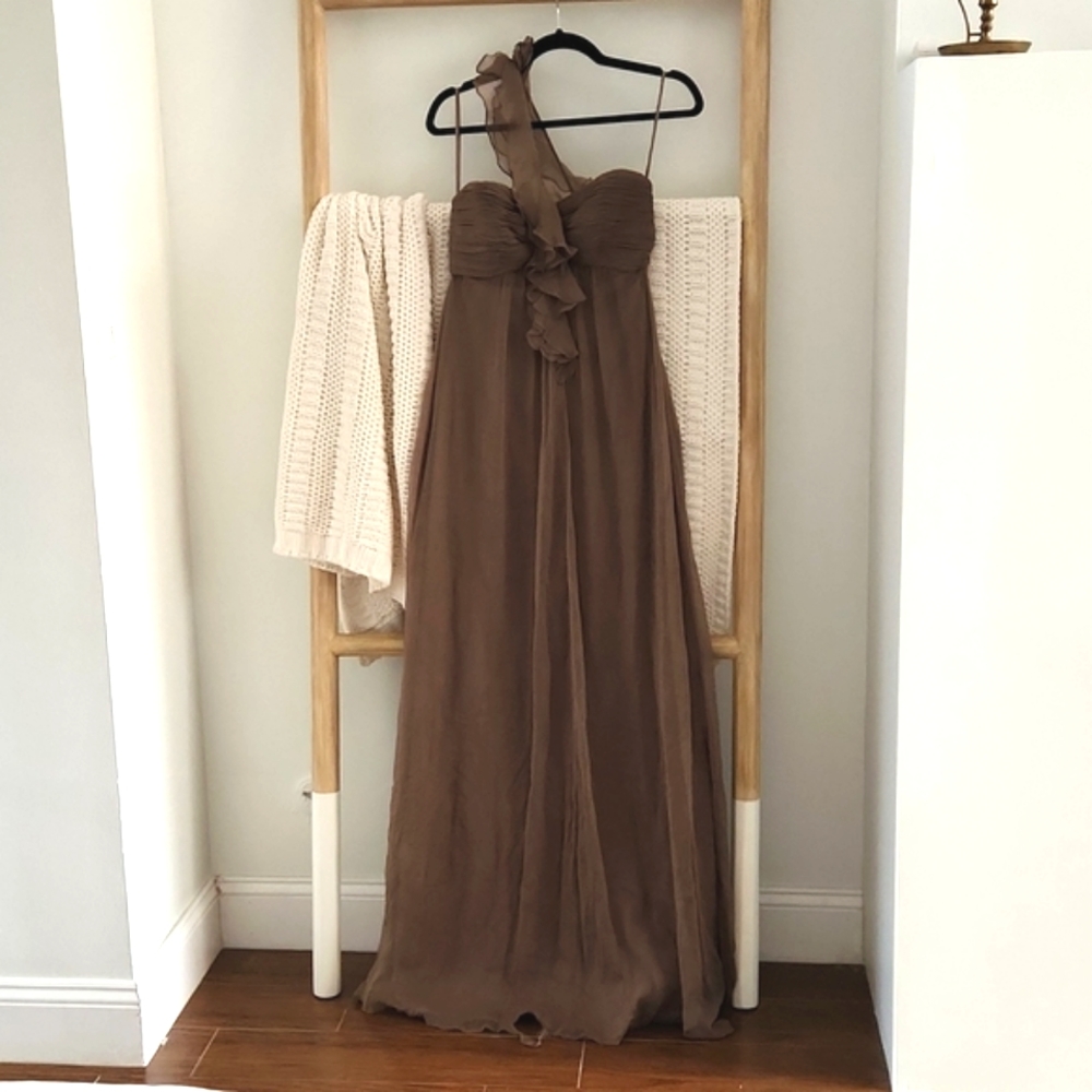 Amsale One Shoulder Truffle Dress Size 10